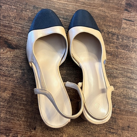 Cap Toe Slingback Color Blocked Kitten Heels - Picture 2 of 5